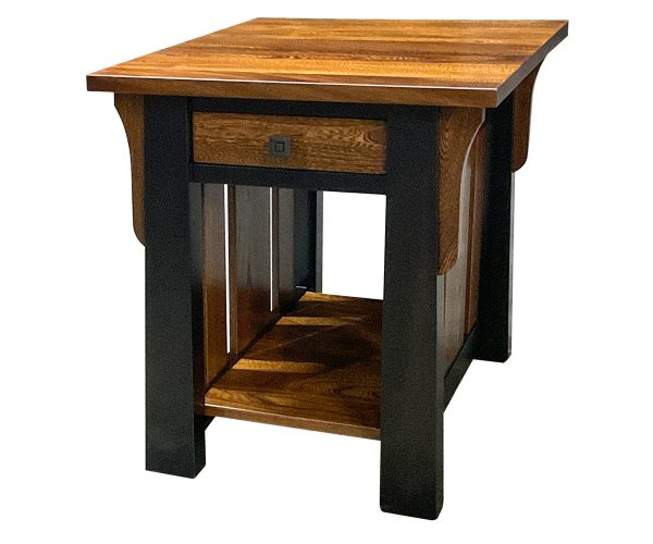Custom 1 Drawer End Table in Grey Elm and Brown Maple.